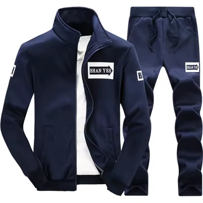 Autumn Men Sportwear Sets Tracksuit Male Outwear Sweatshirts Patchwork Men Hoodies Stand Collar Tracksuit Sets Clothing