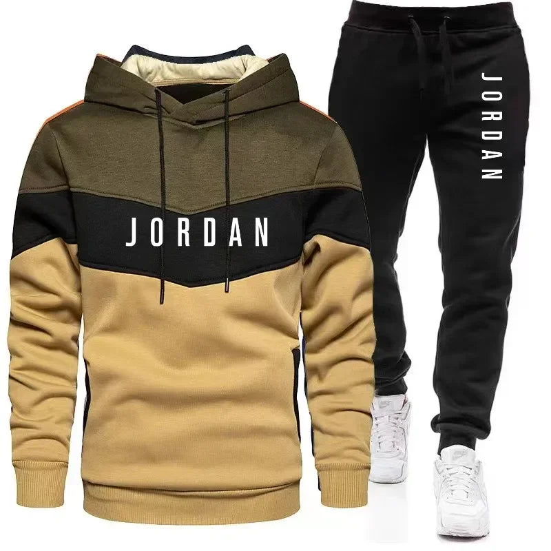 2024 Men'S Casual Jogging Sportswear Set Hoodie and Black Sweatpants Rubberized Jacket Fashion Sports Winter Warm 2 Piece Set