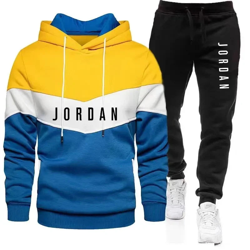 2024 Men'S Casual Jogging Sportswear Set Hoodie and Black Sweatpants Rubberized Jacket Fashion Sports Winter Warm 2 Piece Set