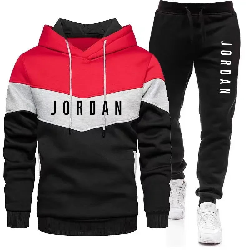 2024 Men'S Casual Jogging Sportswear Set Hoodie and Black Sweatpants Rubberized Jacket Fashion Sports Winter Warm 2 Piece Set