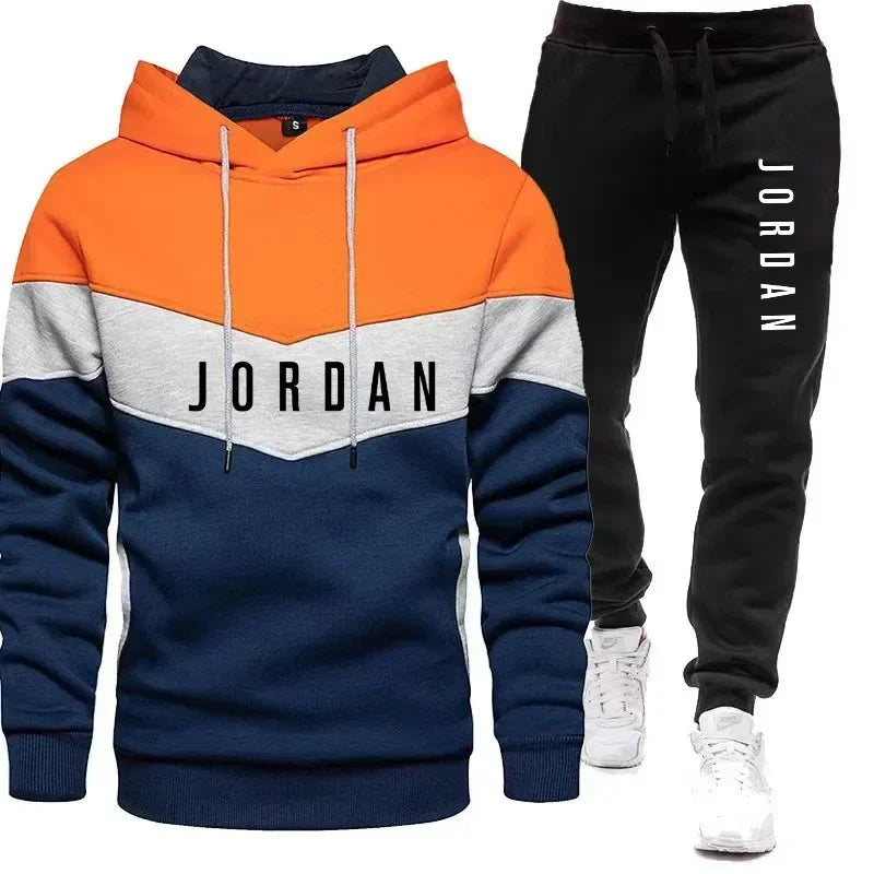 2024 Men'S Casual Jogging Sportswear Set Hoodie and Black Sweatpants Rubberized Jacket Fashion Sports Winter Warm 2 Piece Set
