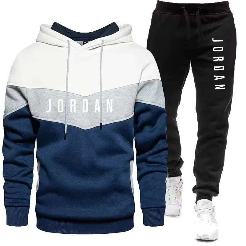 2024 Men'S Casual Jogging Sportswear Set Hoodie and Black Sweatpants Rubberized Jacket Fashion Sports Winter Warm 2 Piece Set